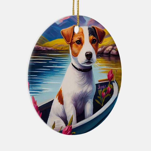 Jack Russell on a Paddle: A Scenic Adventure Ceramic Ornament (Right)