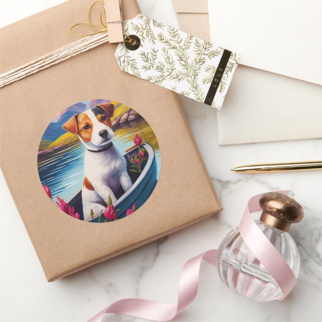 Jack Russell on a Paddle: A Scenic Adventure Classic Round Sticker (Gifting)