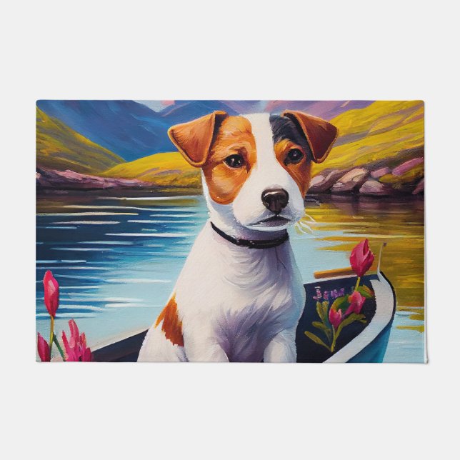 Jack Russell on a Paddle: A Scenic Adventure Doormat (Front)