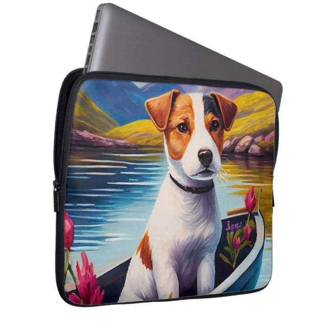 Jack Russell on a Paddle: A Scenic Adventure Laptop Sleeve (Front Right)