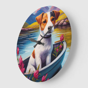 Jack Russell on a Paddle: A Scenic Adventure Large Clock