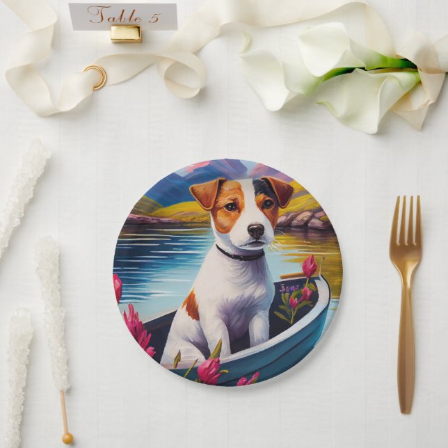 Jack Russell on a Paddle: A Scenic Adventure Paper Plate (Wedding)