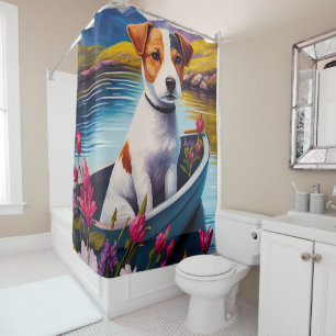 Jack Russell on a Paddle: A Scenic Adventure Shower Curtain