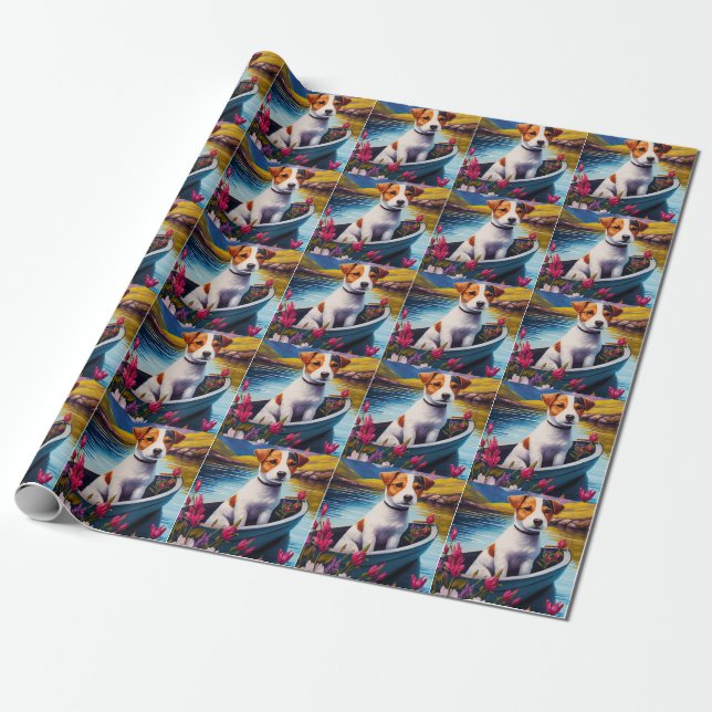 Jack Russell on a Paddle: A Scenic Adventure Wrapping Paper (Unrolled)