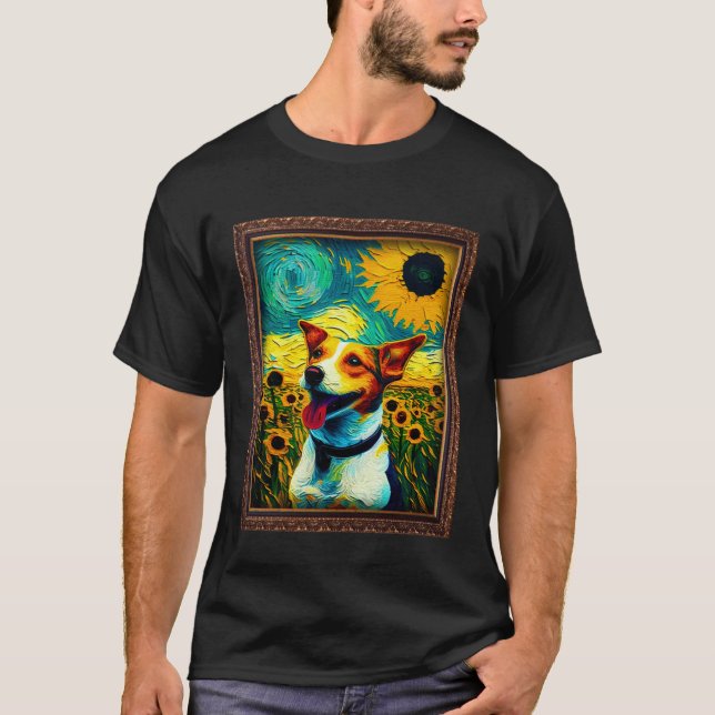 Jack Russell Painting Sunflower Flower Mom Women F T-Shirt (Front)