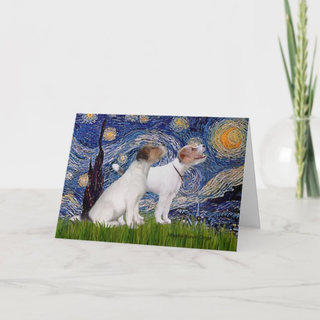Jack Russell Pair 4 - Starry Night Card (Front)