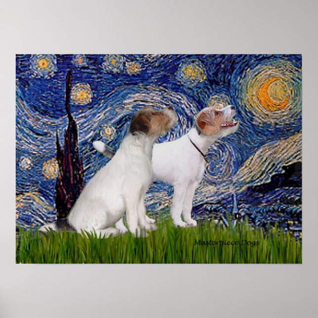 Jack Russell Pair 4 - Starry Night Poster (Front)