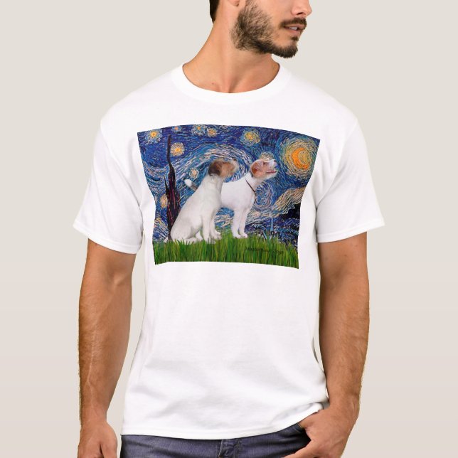 Jack Russell Pair 4 - Starry Night T-Shirt (Front)