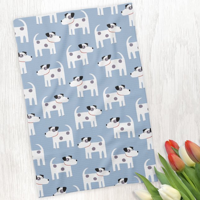 Jack Russell Parson Terrier Dog Pattern Tea Towel (Jack Russell Parson Terrier dog pattern kitchen towel)