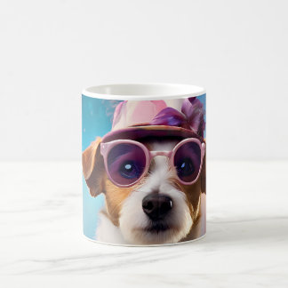Jack Russell, Pink glasses and pink hat Coffee Mug