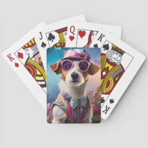 Jack Russell, Pink glasses and pink hat Playing Cards