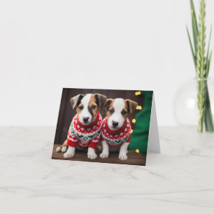 Jack Russell Puppies in Christmas Sweaters Card