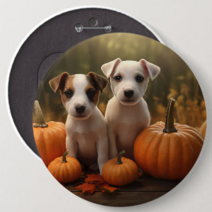 Jack Russell Puppy Autumn Delight Pumpkin  6 Cm Round Badge