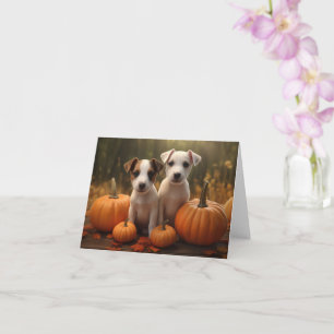 Jack Russell Puppy Autumn Delight Pumpkin Card