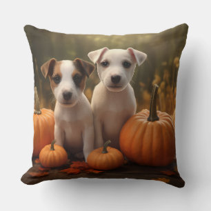 Jack Russell Puppy Autumn Delight Pumpkin  Cushion