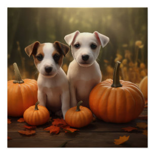 Jack Russell Puppy Autumn Delight Pumpkin Poster