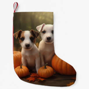 Jack Russell Puppy Autumn Delight Pumpkin  Small Christmas Stocking
