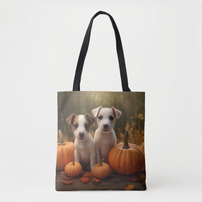Jack Russell Puppy Autumn Delight Pumpkin  Tote Bag (Front)