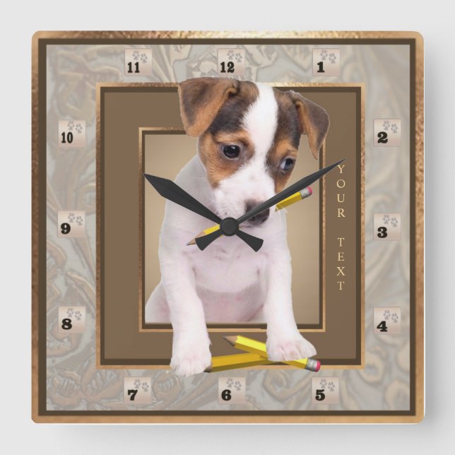 Jack Russell Puppy Ornate Gold Wall Clock (Front)