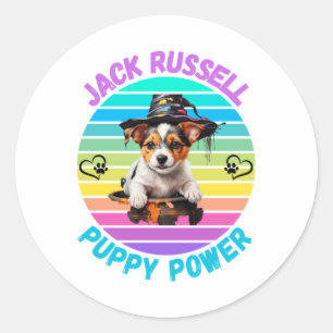 Jack Russell Puppy Portrait With A Hallowen Theme Classic Round Sticker