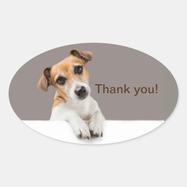 Jack Russell Puppy Sweet Adorable Thank You Oval Sticker (Front)