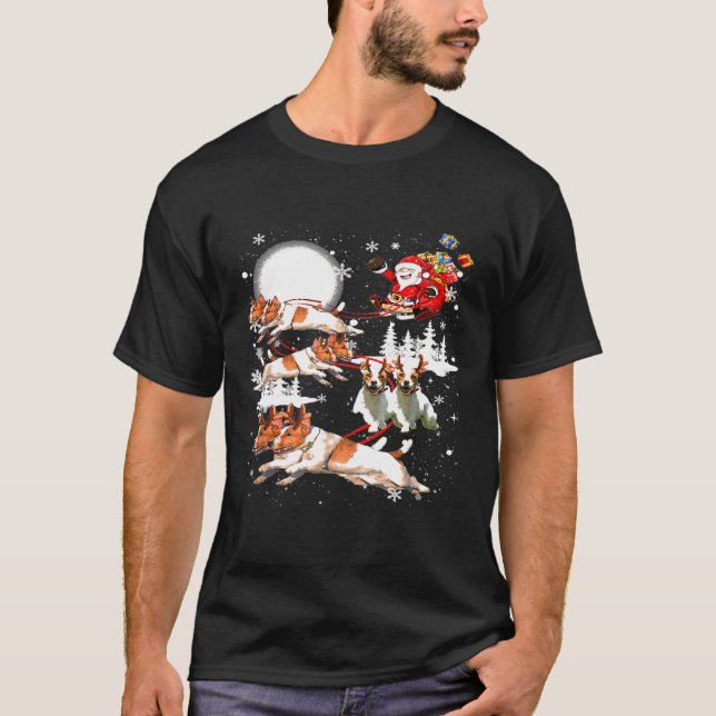 Jack Russell Reindeer Moon Santa Christmas T-Shirt (Front)