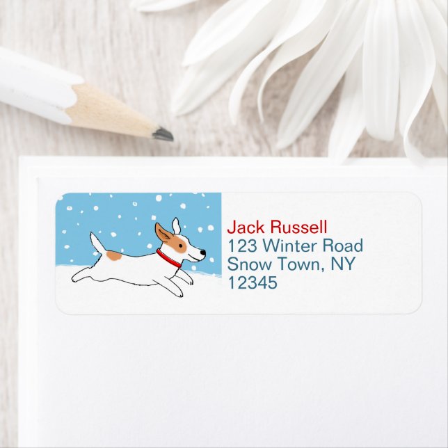 Jack Russell Snow Dog Holiday Return Address Label (Insitu)