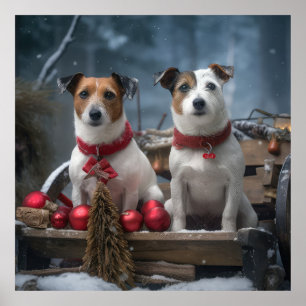 Jack Russell Snowy Sleigh Christmas Decor 