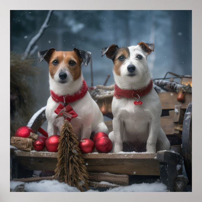 Jack Russell Snowy Sleigh Christmas Decor  (Front)