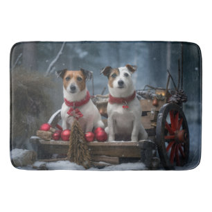 Jack Russell Snowy Sleigh Christmas Decor  Bath Mat