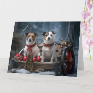 Jack Russell Snowy Sleigh Christmas Decor Card