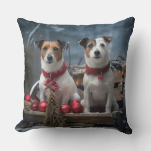 Jack Russell Snowy Sleigh Christmas Decor  Cushion