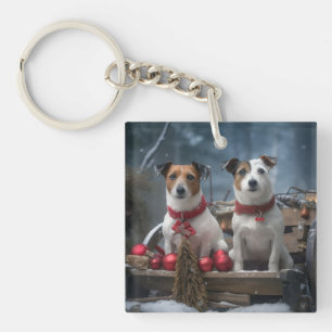 Jack Russell Snowy Sleigh Christmas Decor  Key Ring