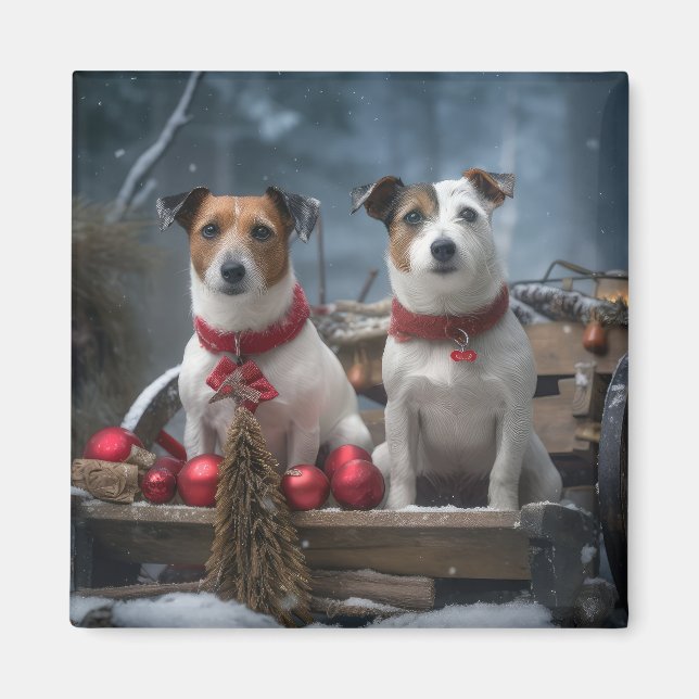 Jack Russell Snowy Sleigh Christmas Decor  Magnet (Front)