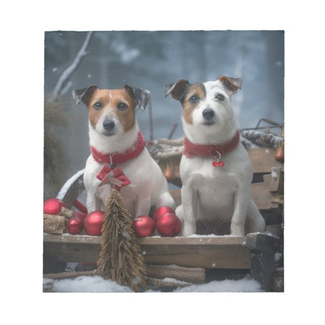 Jack Russell Snowy Sleigh Christmas Decor  Notepad (Front)
