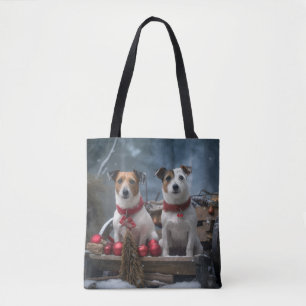 Jack Russell Snowy Sleigh Christmas Decor  Tote Bag