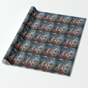 Jack Russell Snowy Sleigh Christmas Decor Wrapping Paper