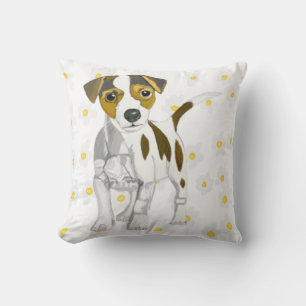 Jack Russell Terrier against a Daisy background. Cushion