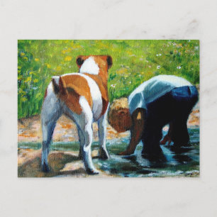 JACK RUSSELL TERRIER AND BOY: ART POSTCARD