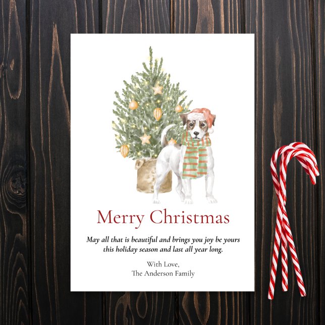 Jack Russell Terrier and Christmas Tree Pet Dog Holiday Card (Creator Uploaded)