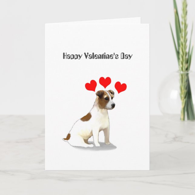 Jack Russell Terrier and Hearts Valentine Holiday Card (Front)