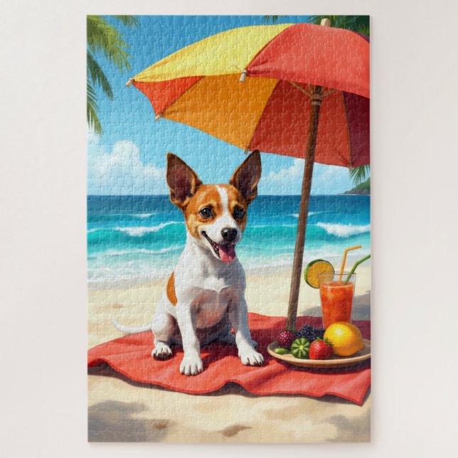 Jack Russell Terrier Beach Scene Jigsaw Puzzle (Vertical)