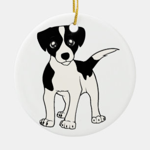 jack-russell-terrier black cartoon ceramic ornament
