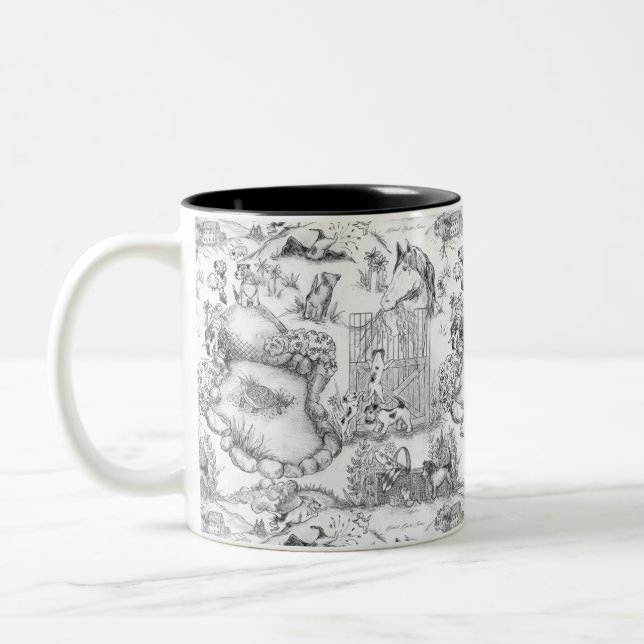 JACK RUSSELL Terrier Black Toile Two-Tone Coffee Mug (Left)