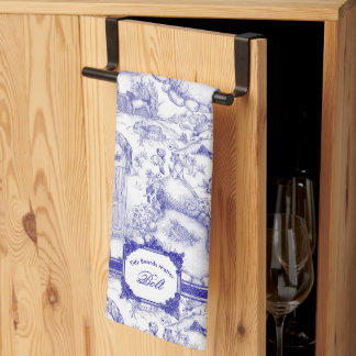 JACK RUSSELL Terrier Blue Toile Tea Towel