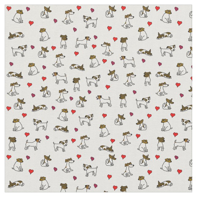 Jack Russell Terrier Cartoon Print Fabric (Close Up)