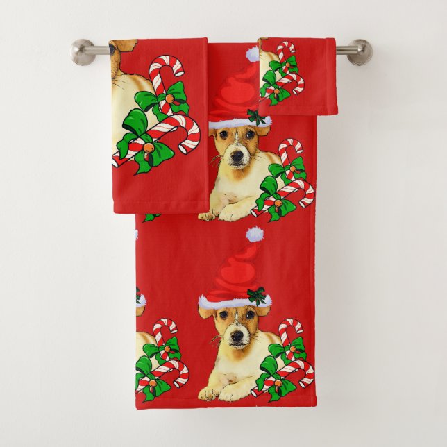 Jack Russell Terrier Christmas Bath Towel Set (Insitu)