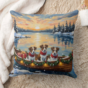 Jack Russell Terrier Christmas Boat Holiday Cushion
