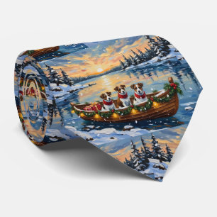 Jack Russell Terrier Christmas Boat Holiday Tie