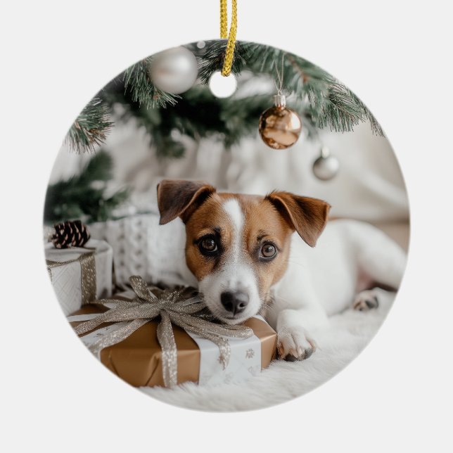 Jack Russell Terrier Christmas Ceramic Ornament (Front)